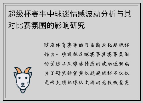 超级杯赛事中球迷情感波动分析与其对比赛氛围的影响研究